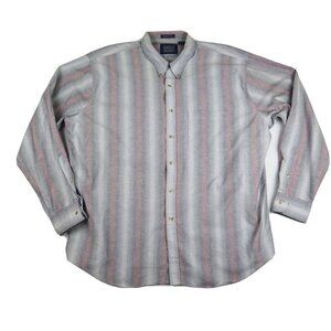 VINTAGE MEN'S GRAY & PINK STRIPED LONG SLEEVE BUTTON-UP SHIRT - 1857 MANHATTAN